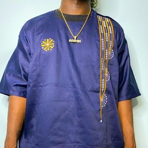 Men’s African Clothing Print Navy Blue African Top Mens Sizes S-XL